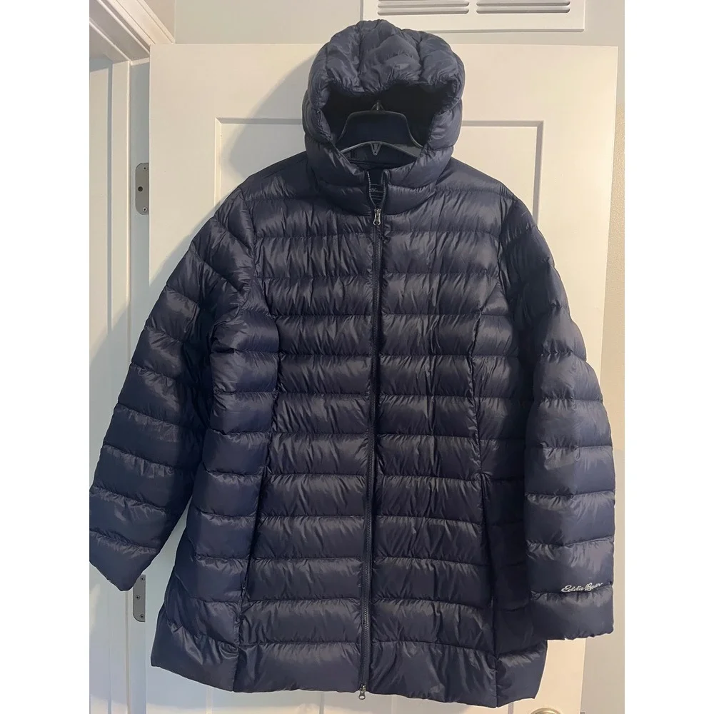 Eddie Bauer Womens 2XL CirrusLite Down Parka Navy Blue 650 Fill Puffer Jacket - Picture 2 of 8